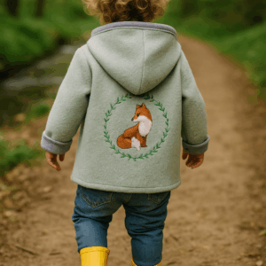 Wollwalkjacke Mintgrün mit Fuchsstickerei